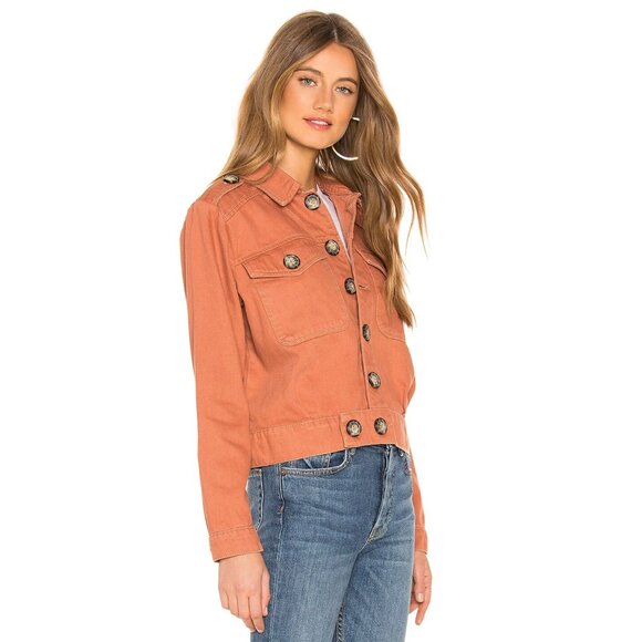 Free People Eisenhower Denim Jacket Boxy Fit Terracotta Orange Small - Picture 4 of 15